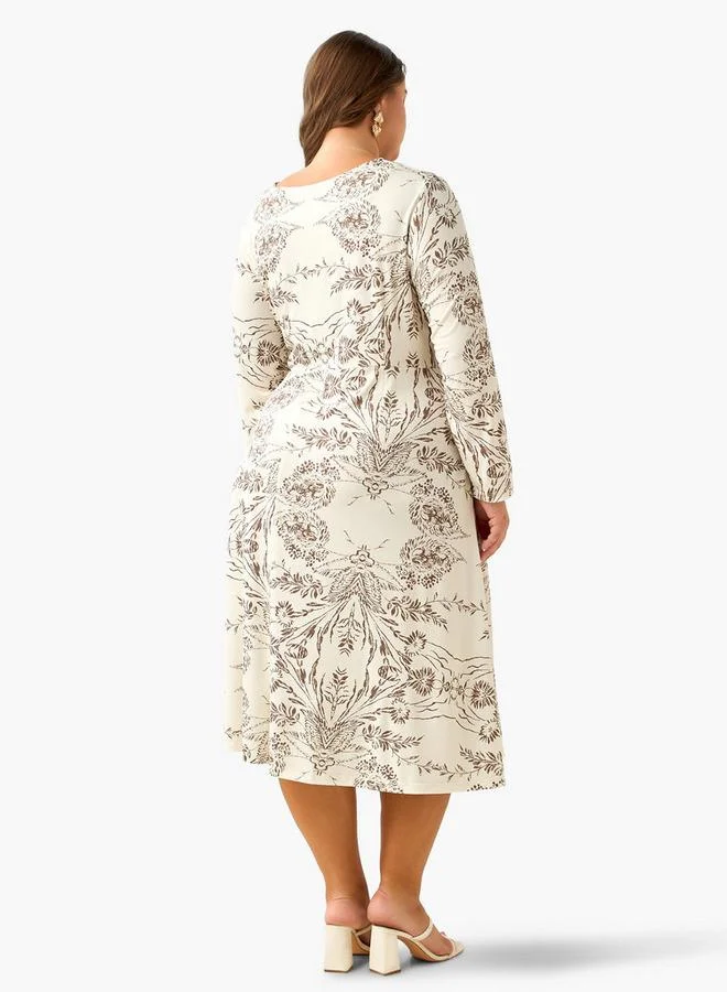 Ulla Popken  Ulla Popken A-line Midi Dress with Knot Detail and Floral Print for Women | Best Price UAE